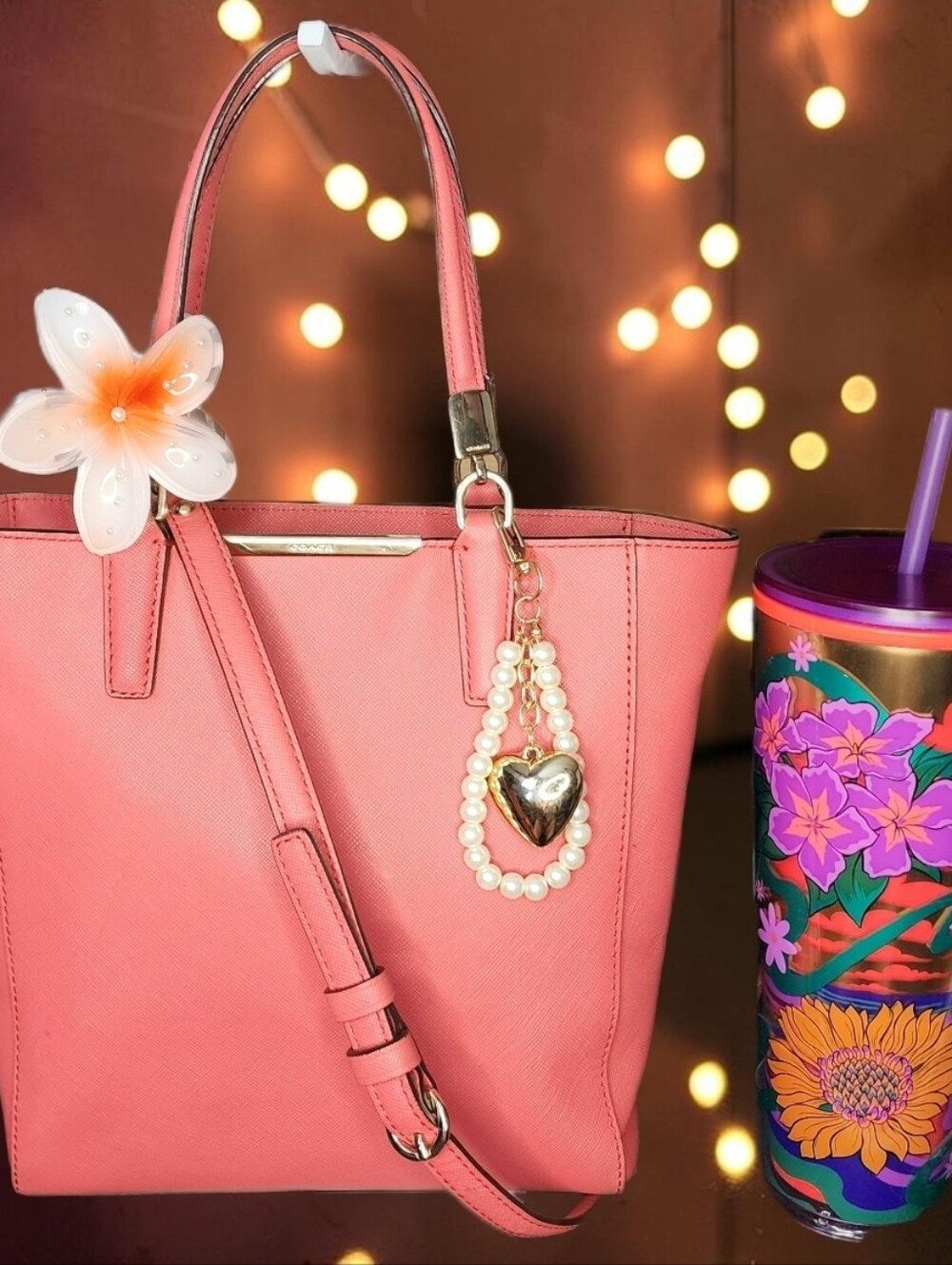 Coach Madison Mini North/South Tote In Saffiano Leather & Starbucks Tumbler